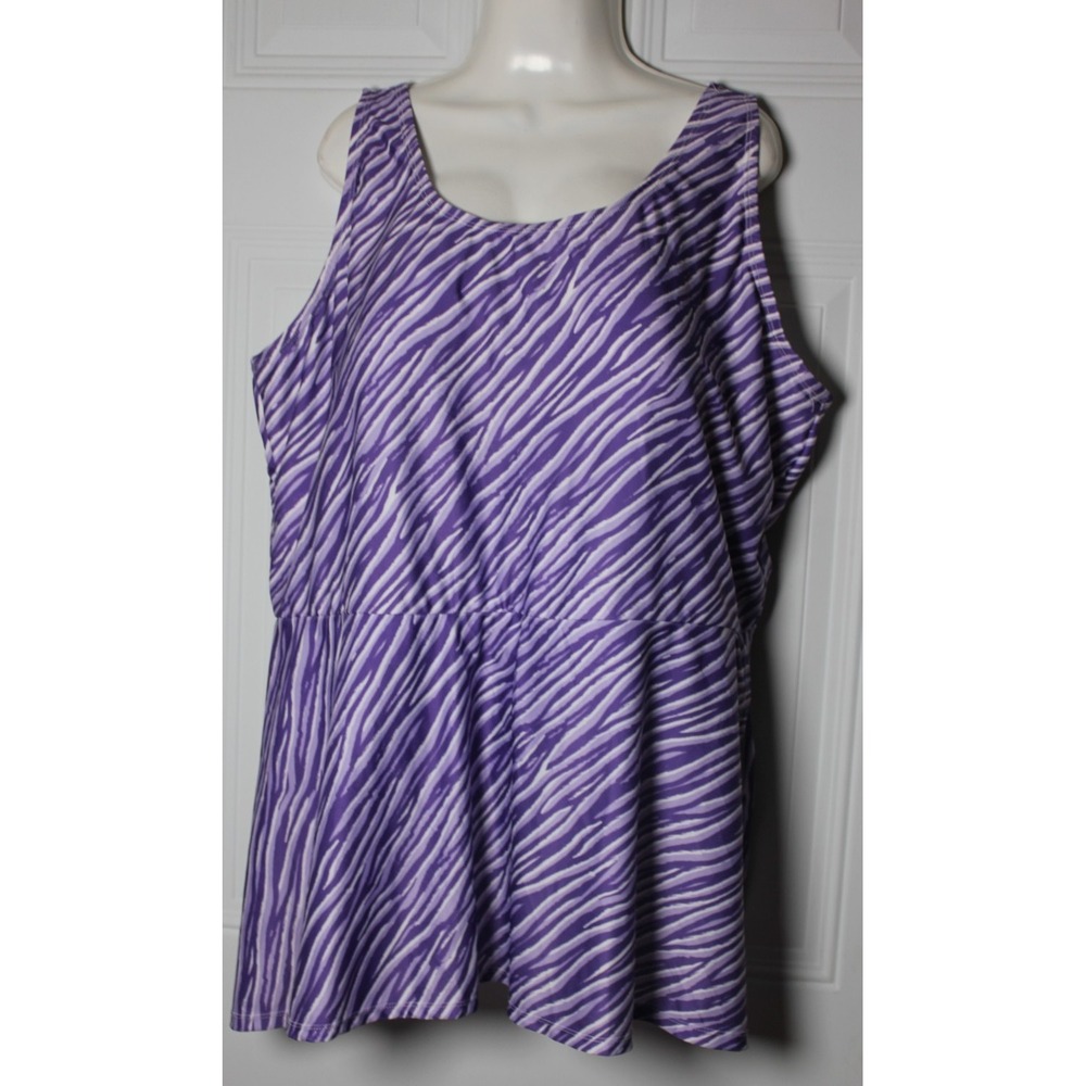 Blair Padded Purple Zebra Stripe Swimsuit Skort Chic Coastal Size 20W